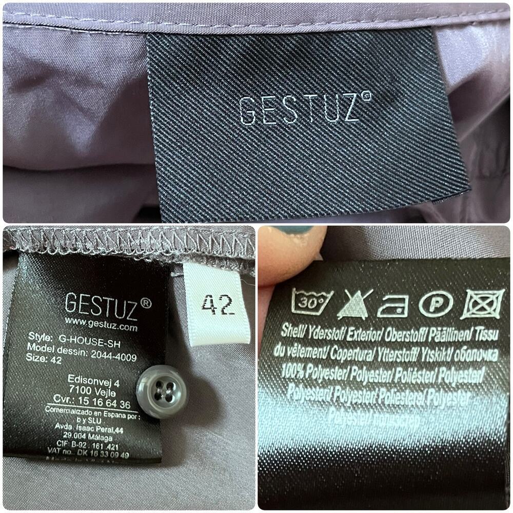 Gestuz Gray Shine Long Sleeve Button Down Tunic Blouse US Size 10 Timeless - Picture 9 of 10